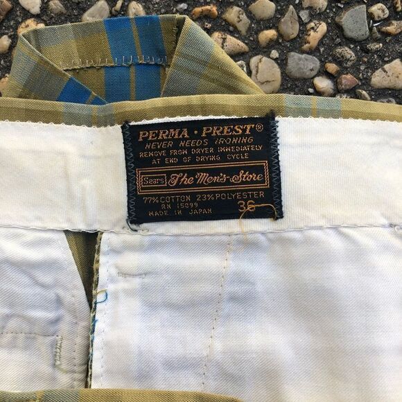 Vintage 1960’s 1970’s slim plaid men’s flat front shorts mod hipster 36” waist - Picture 2 of 5